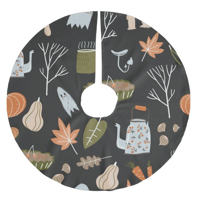 Behagliche Herbstelemente: Warmes Muster. Polyester Weihnachtsbaumdecke (Vorderseite)