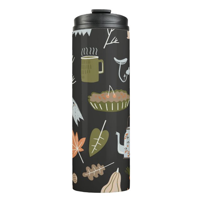 Behagliche Herbstelemente: Warmes Muster. Thermosbecher (Vorderseite)