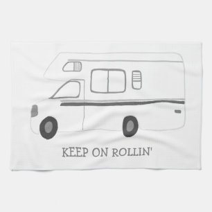 BEHALT AUF ROLLIN Retro Camper Motorhome RV B&W Geschirrtuch