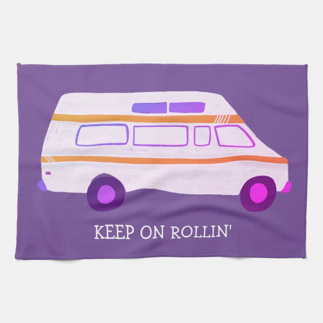 BEHALT AUF ROLLIN Retro Campervan Motorhome RV Lil Geschirrtuch (Horizontal)