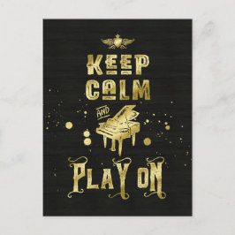 Behalt Calm and Play On Gold Piano Grunge Typograf Postkarte