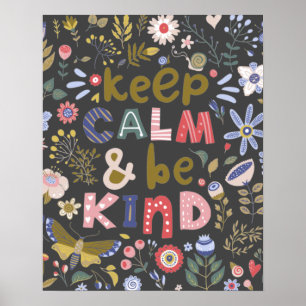 Behalt Calm be kind Folk Art Blume Poster