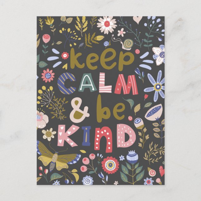 Behalt Calm be kind Folk Art Blume Postkarte (Vorderseite)