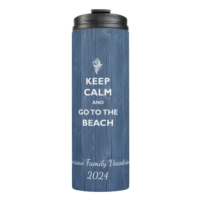 Behalt Calm Beach Muschel Blue Wood Name Therm Tum Thermosbecher (Vorderseite)