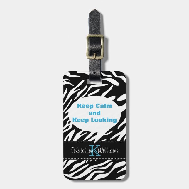 Behalt Calm Behalte Zebra Print Luggage Tag Gepäckanhänger (Vorderseite vertikal)