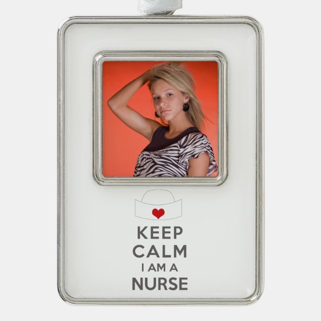Behalt Calm Ich bin Krankenschwester Rahmen-Ornament Silber (Vorderseite)