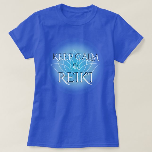 "Behalt Calm & Reiki" mit Lotus Blume T - Shirt (Design vorne)