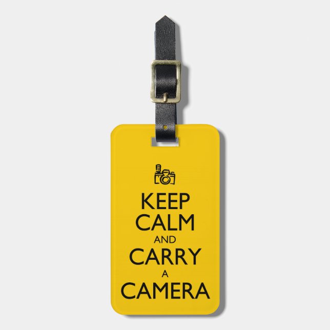 Behalt Calm und Carry a Camera Personalisiert Gepäckanhänger (Vorderseite vertikal)