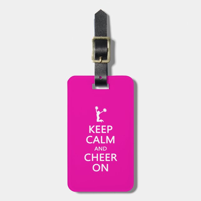 Behalt Calm und Cheer On, Cheerleader Pink Gepäckanhänger (Vorderseite vertikal)