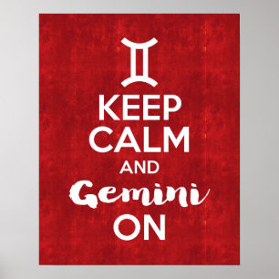 Behalt Calm und Gemini auf Astrologie Rot Vintag Poster