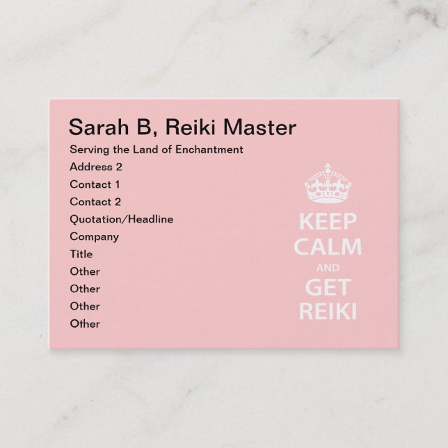 Behalt Calm und Get Reiki Terminkarte (Vorderseite)