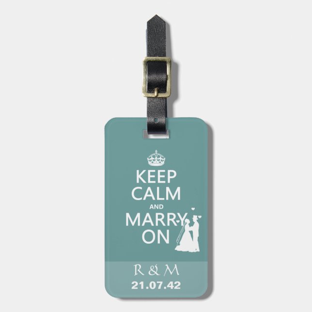 Behalt Calm und heiraten On - Braut und Bräutigam Gepäckanhänger (Vorderseite vertikal)
