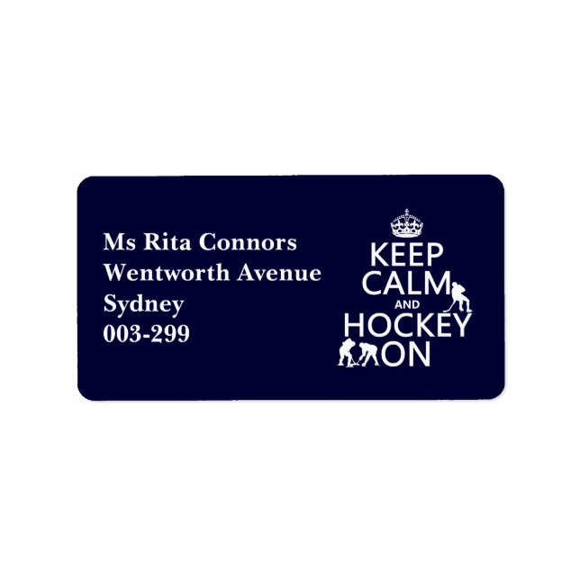 Behalt Calm und Hockey On (in beliebiger Farbe) Adressaufkleber (Vorne)