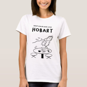 Behalt Calm und Liebe Hobart   Cat and Café Table T-Shirt