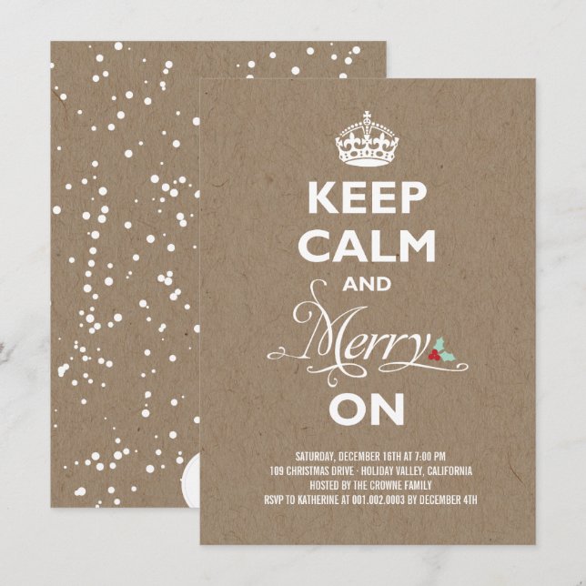 Behalt Calm und Merry on Kraft Funny Holiday Party Einladung (Vorne/Hinten)