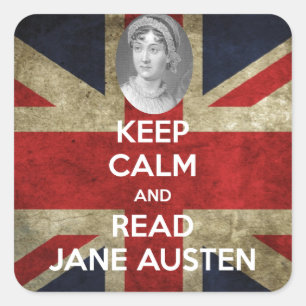 Behalt Calm und Read Jane Austen Quadratischer Aufkleber