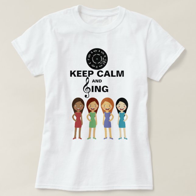 Behalt Calm und Sing Barbershop Moderne junge Frau T-Shirt (Design vorne)