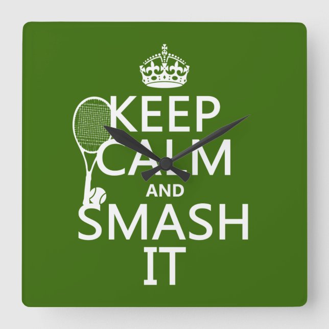 Behalt Calm und Smash It (Tennis) (beliebig) Quadratische Wanduhr (Vorderseite)