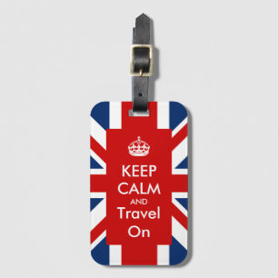 Behalt Calm und Travel on British UK Flag Union Ja Gepäckanhänger