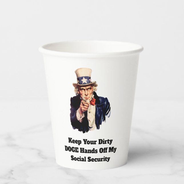 Behalt deine schmutzigen DOGE-Hände von meiner soz Pappbecher (Vorderseite)
