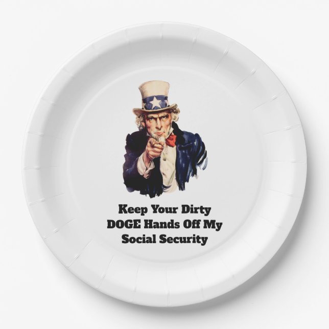 Behalt deine schmutzigen DOGE-Hände von meiner soz Pappteller (Vorderseite)