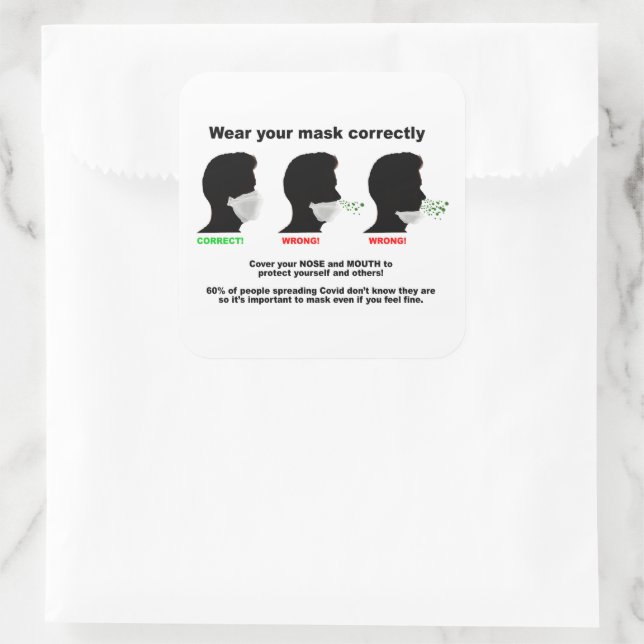 Behalt die mit Mund und Nase bedeckten Papieraufkl Quadratischer Aufkleber (Tasche)