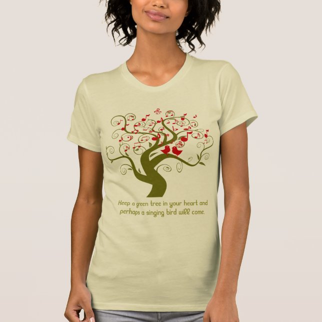 Behalt einen grünen Baum in deinen Herz-Rot-Vögel  T-Shirt (Vorderseite)