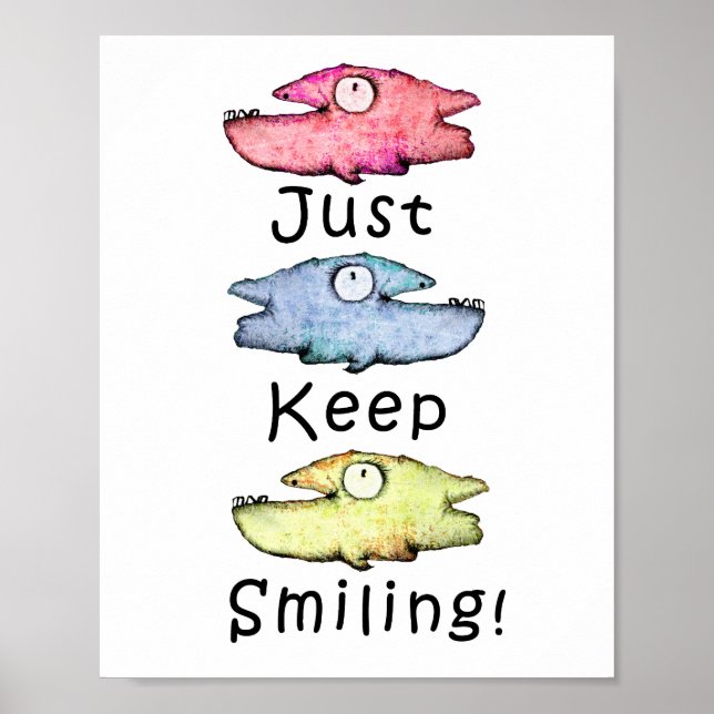 Behalt einfach lächeln! Farbiger Zahnfisch Poster (Vorne)