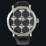 Behalt 'Em Coming Martini Watch (schwarz) Armbanduhr<br><div class="desc">Dieser Behalt "Em Coming Martini Watch zeigt einen schwarzen Hintergrund und das geflieste Bild einer weißen Silhouette eines Martini-Glas. In jedem Glas befindet sich ein herrlicher grüner Olivenbaum mit einem orangefarbenen Pimento. Das ist eine lustige Armbanduhr für alle, die sich wünschen, dass sie eine Figur in einem klassischen Film sind....</div>