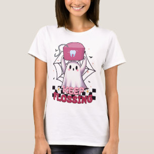 Behalt Flossing Ghost Groovy Dental Hygiene Hallow T-Shirt