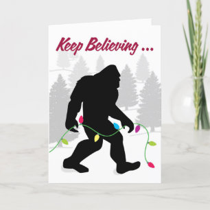 Behalt Glaube, Bigfoot mit Weihnachtsbaumleuchten Feiertagskarte