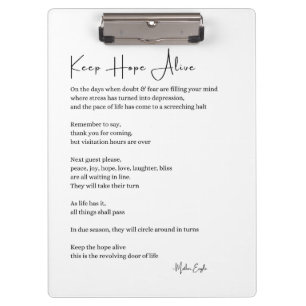 Behalt Hoffnung lebendig inspirierendes Gedicht Wa Klemmbrett