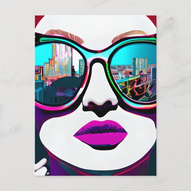 Behalt in Touch | Frau in Sonnenbrille Postkarte (Vorderseite)