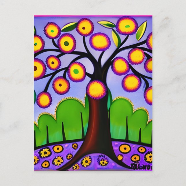 Behalt in Touch | Whimsical Folk Art Tree Postkarte (Vorderseite)