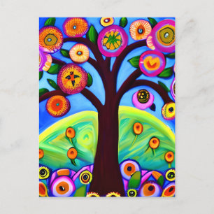 Behalt in Touch   Whimsical Tree Folk Art Postkarte
