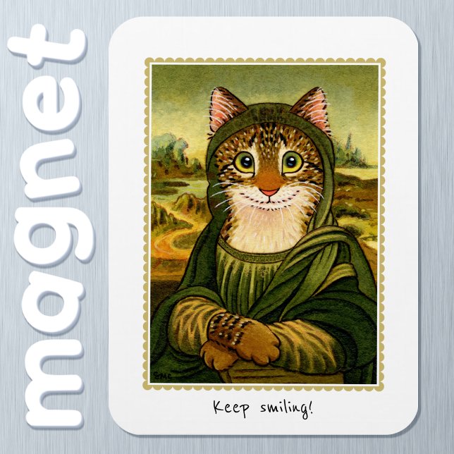 Behalt Lächeln Niedlich Mona Lisa Katze Custom Mag Magnet (Von Creator hochgeladen)