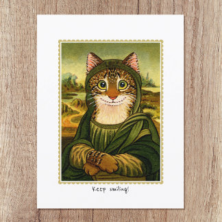 Behalt Lächeln Niedlich Mona Lisa Katze Custom Postkarte