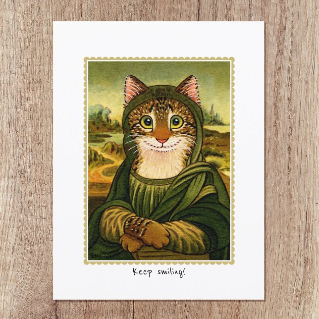 Behalt Lächeln Niedlich Mona Lisa Katze Custom Postkarte (Von Creator hochgeladen)