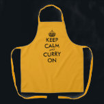 Behalt Ruhe und Curry beim Kochen Schürze<br><div class="desc">Behalt Ruhe und Curry auf lustige Schürze zum Kochen für Damen und Herren. Spaß Typografie Vorlage mit Kronen Silhouette. Personalisiert kochende Schürze in jeder Farbe. Trendy Vorlage mit lustigem Typografie-Design. Fügen Sie Ihren eigenen Namen oder ein humorvolles Angebot für Ihre Lieblingsküche hinzu. Erstellen Sie Ihr eigenes einzigartiges Geburtstagsgeschenk für indische...</div>
