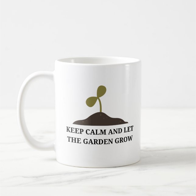 Behalt Ruhe und Lass des Gartenbauernhofs Kaffeetasse (Links)