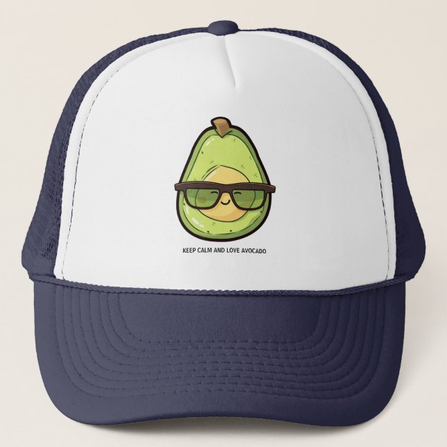 Behalt Ruhe und Liebe Avocado Truckerkappe (Vorderseite)