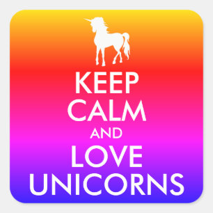 Behalt Ruhe und Liebe Unicorns Rainbow Ombre Quadratischer Aufkleber