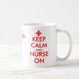 Behalt Ruhe und Pflege auf der Tasse mit Caduceus-