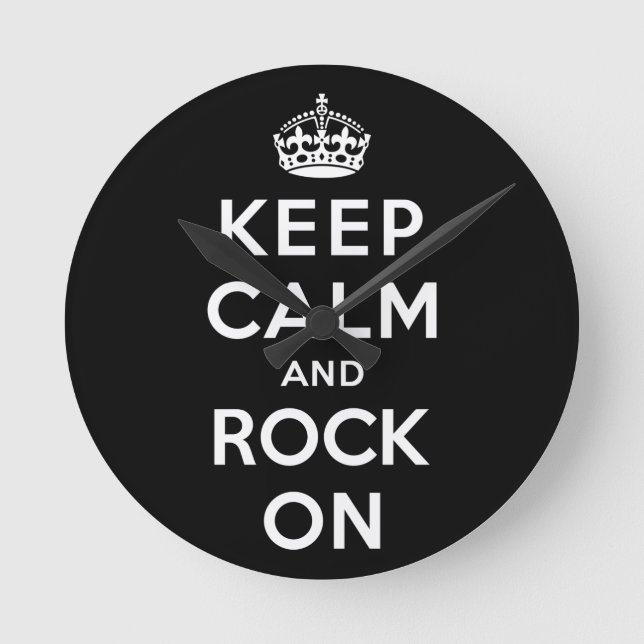 Behalt Ruhe und Rock On Runde Wanduhr (Vorderseite)