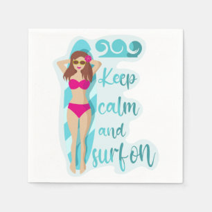 Behalt Ruhe und surfe auf der brünetten Girl Card Serviette