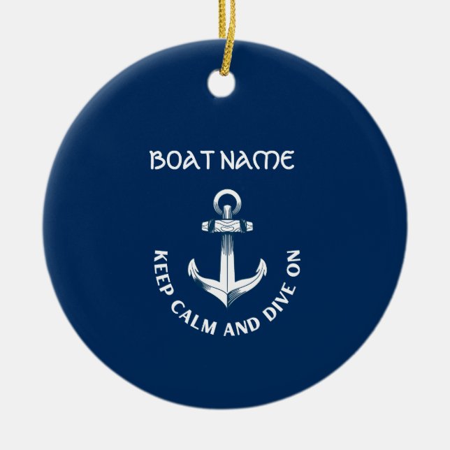 Behalt Ruhe und tauche auf, Anchor Navy Blau Keramik Ornament (Vorne)