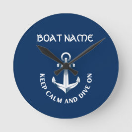 Behalt Ruhe und tauche auf, Anchor Navy Blau Runde Wanduhr