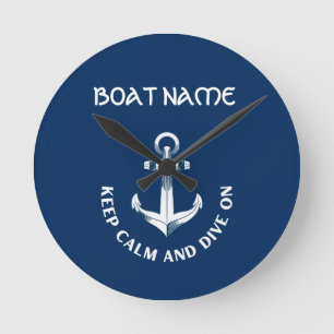 Behalt Ruhe und tauche auf, Anchor Navy Blau Runde Wanduhr