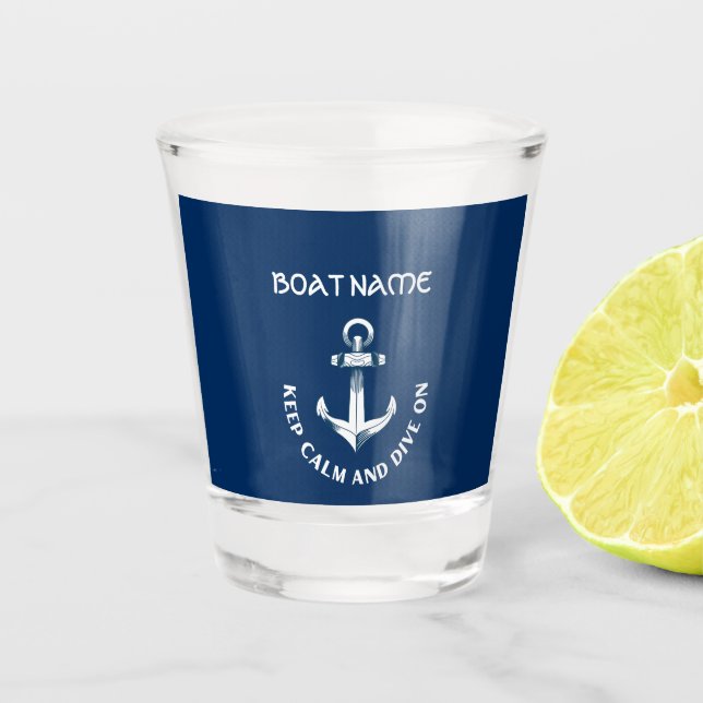 Behalt Ruhe und tauche auf, Anchor Navy Blau Schnapsglas (Vorderseite)