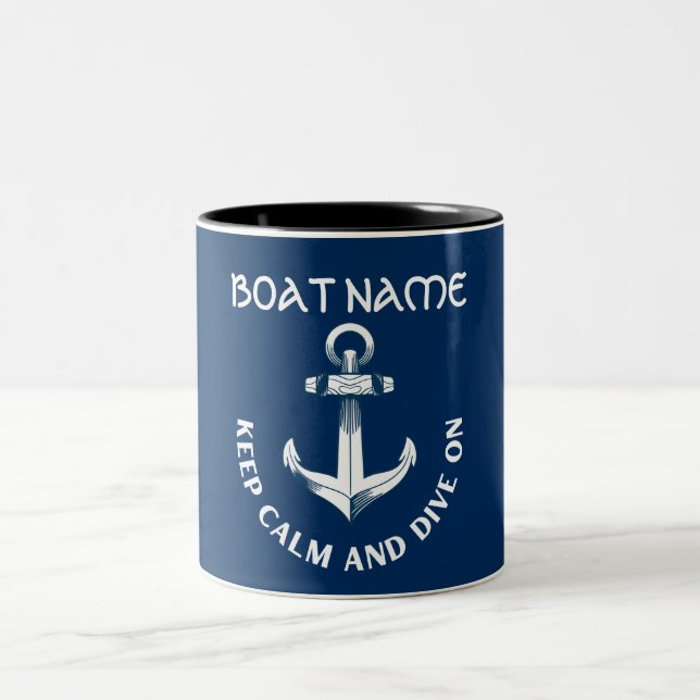 Behalt Ruhe und tauche auf, Anchor Navy Blau Zweifarbige Tasse (Mittel)